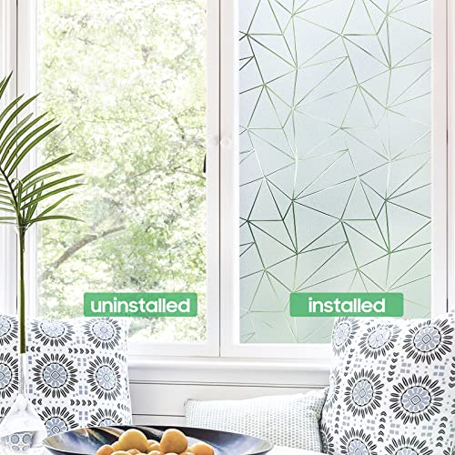 Viseeko Frosted Glass Window Film: Privacy Window Decorative Film Removable Static Clings Uv Blocking Non-Adhesive Glass Door Sticker For Home Office 17.5 X 78.7 Inches Frosted Triangle #TOP4