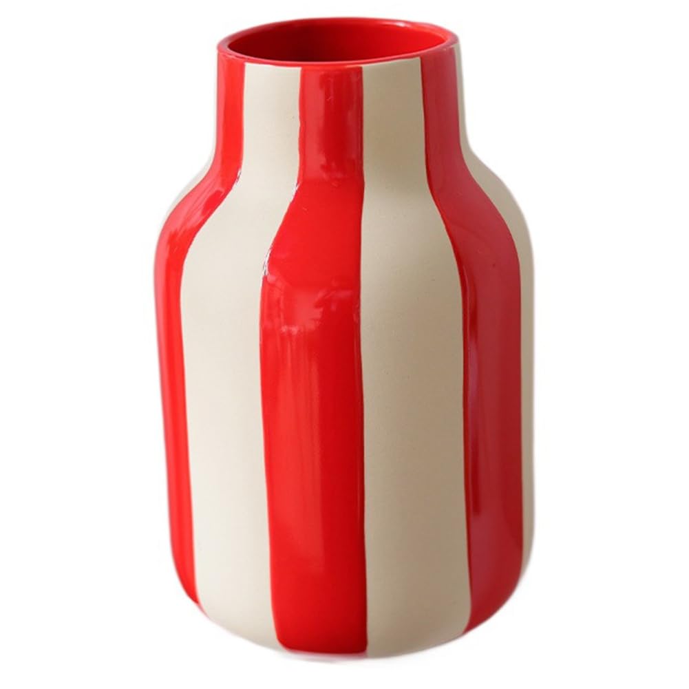 CTRLZS Wedding Vase Decoration Flower Arrangement Container Red Striped Ceramic Vase Ornament for Bedroom Dining Table