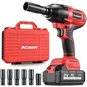 AOBEN Cordless Impact Wrench 1/2 Inch, Power Impact Gun Kit, Max 600N. M/450Ft-lbs High Torque Electric Impact Driver for Car RV Tire, 4.0Ah Battery, Charger, 6 Sockets & Storage Tool Case