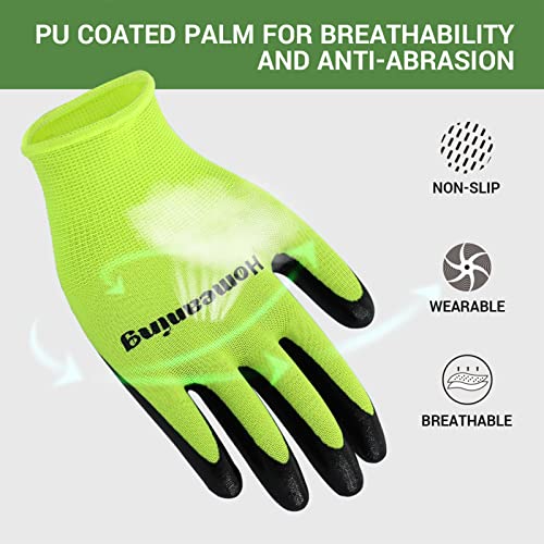 Homeaning Gardening Gloves For Women And Men, Nitrile & Rubber Coated Protective Gloves, Garden Gloves Thorn Proof, Outdoor Work Gloves, Blue, Green, Grey, Pink (Large, Nitrile- 6 Pairs- Green) #TOP3