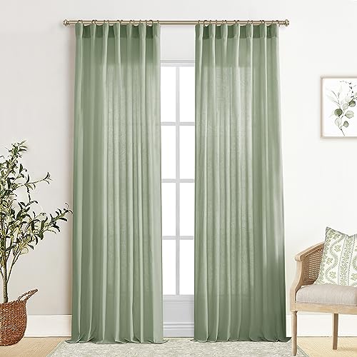 Image of XTMYI Sage Green 90 Inches Long,50 Inches Wide Country Curtains for Living Room,Sheer Linen Curtains for Bedroom