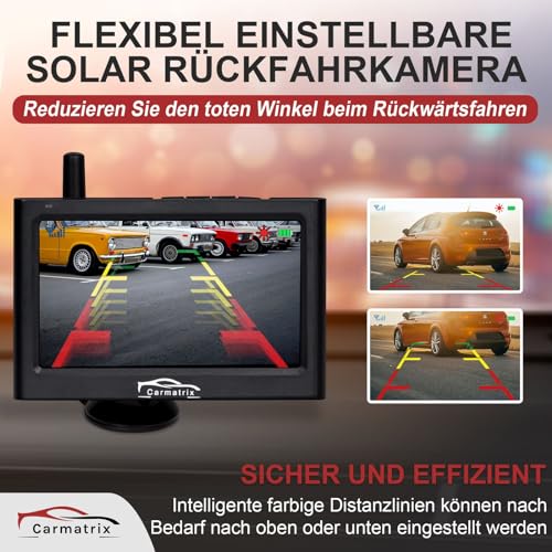 Solar Rückfahrkamera Carmatrix Funk mit Monitor und Solarpanel
