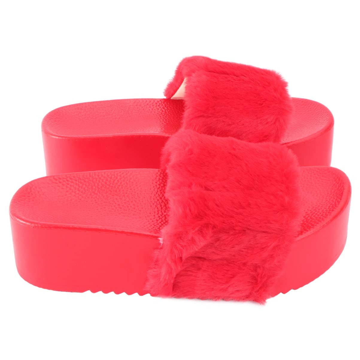 Zapatillas de felpa con punta abierta, para uso doméstico, exterior, interior, para niñas, 1 par (color: rojo, tamaño: 6)