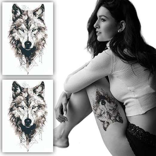 Wolf Printed Temporary Tattoo, Set of 2, 22 cm x 15 cm