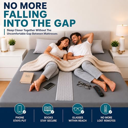 Image of 3-in-1 Split King Gap Filler with Built-in Fitted Sheet, Twin to King Converter, Bed Bridge with Washable Cover, One Size Fits to Twin & Twin XL to King, Gray, Sheet Strap Set Bonus