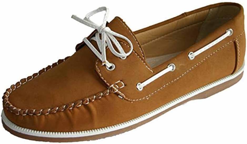 Ladies Coolers Faux Nubuck Leather Loafer Lace Up Boat Deck Shoes