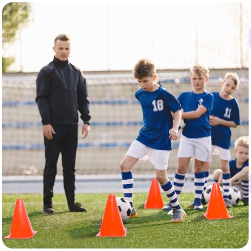 7 Inch Plastic Training Traffic Cones, 12 Pack, Sport Cones, Agility Field Marker Cones for Soccer Basketball Football Drills Sport Training, Outdoor Activity or Practice - Orange