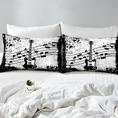 Homewish Vintage Guitar Comforter Cover Music Notes Bed Set, Musical Instrument Duvet Cover Double Retro Grunge Bedding Sets - Image 4