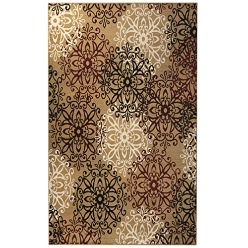 Superior Indoor Large Area Rug For Bedroom, Living/Dining Room, Entryway, Office, Farmhouse Aesthetic Floor Throw, Modern Floral Geometric Decor, Jute Backing, Leigh Collection, 5' X 8', Gold #TOP1