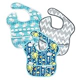 Bumkins SuperBib, Baby Bib, Waterproof, Washable Fabric, Fits Babies and Toddlers 6-24 Months - Whales, Sea Friends, Gray Chevron(3-Pack)