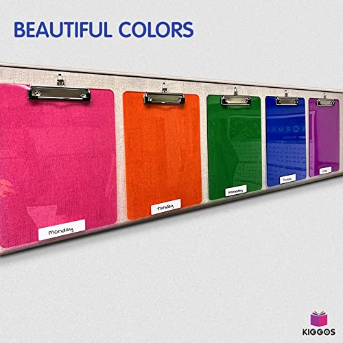 Image of KIGGOS Acrylic Clipboards 12.5 x 9, Transparent Assorted Colors 25 Pack Letter Size Clipboards with Low Profile Metal Clips, Hold up to 100 Sheets, Lightweight Set for Classroom, School, Office & Home