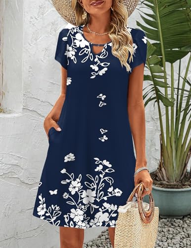 Image of Zeagoo Women's Casual A-Line Dresses with Pockets Summer Floral Tshirt Dress Short Sleeve Mini Dress Flowy Sundresses