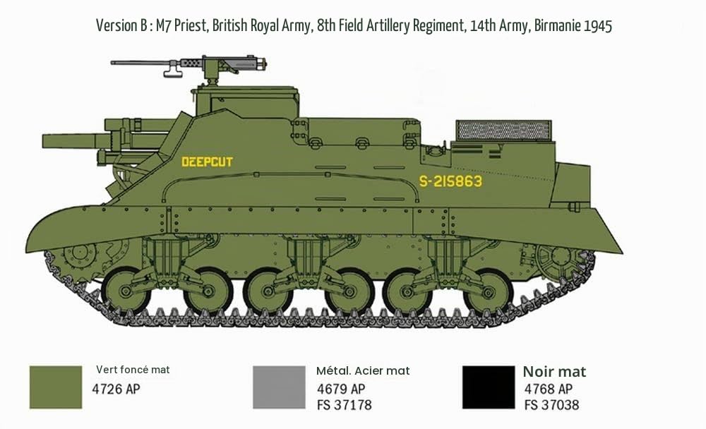 Italeri 6580S 1:35 US M-7 Priest Howitzer Self-Prop, modélisme à Construire, modélisme, Bricolage, Loisirs, Collage, kit de Construction en Plastique, Bleu Marine