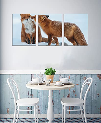 Fox Canvas Wall Art Wildlife Decor Snow Red Fox Pictures On Canvas Wall Art For Home Office Decorations Living Room Bedroom And Kitchen Decor 3 Pcs Stretched And Framed Canvas Prints 12X16Inches #TOP3