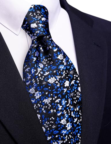 Image of Barry.Wang Floral Ties for Men Flower Necktie with Tie Clip Formal