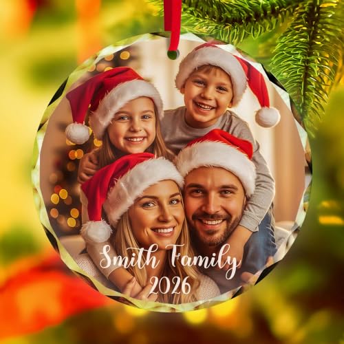Personalized Christmas Ornaments 2026, Custom Photo Crystal Glass Ornament, Family Pet Baby’s First Xmas Keepsake, Holiday Tree Decor, Made in USA by Soul Decor