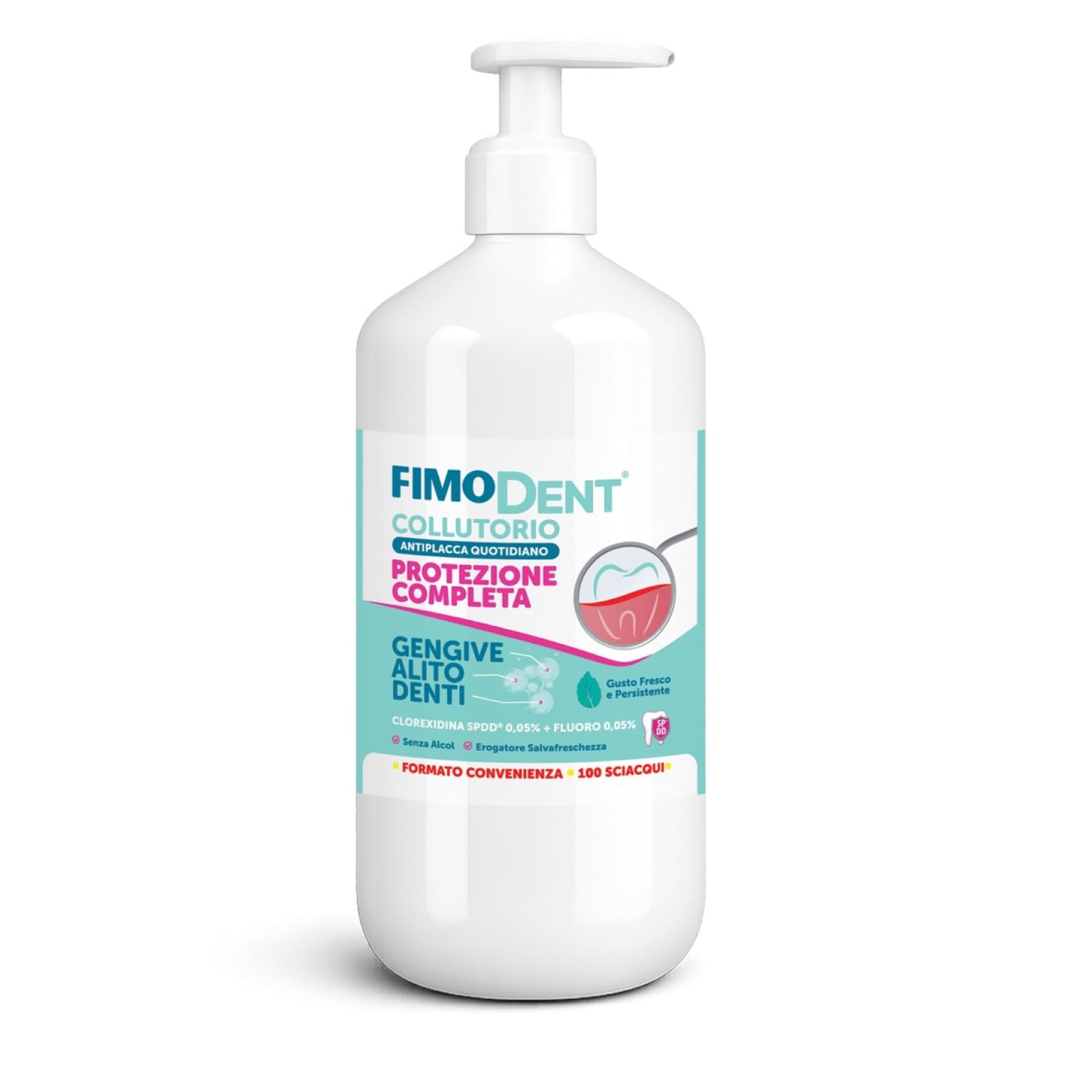 Fimodent Collutorio Antiplacca Quotidiano - Clorexidina 0,05% e Fluoro - Prevenzione Completa Antiplacca, Gengive e Alito - Aroma Menta Briosa - 1000mL