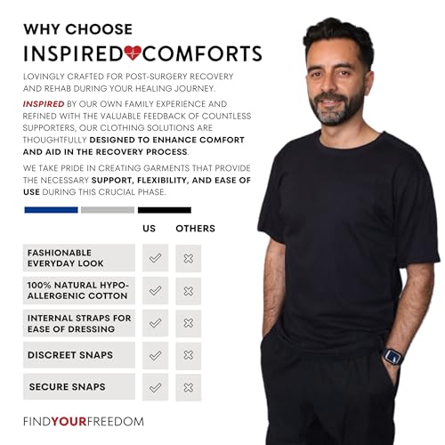 Inspired Comforts Unisex Right Shoulder & Side Post Surgery Shirt |Hidden Easy Open Snaps | Half Sleeve | Crew Neck |100% Cotton | 2XL, Black by Inspired Comforts - Image 4