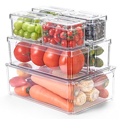 Lot De 7 Organiseurs De Réfrigérateur Avec Couvercles, Boîtes De