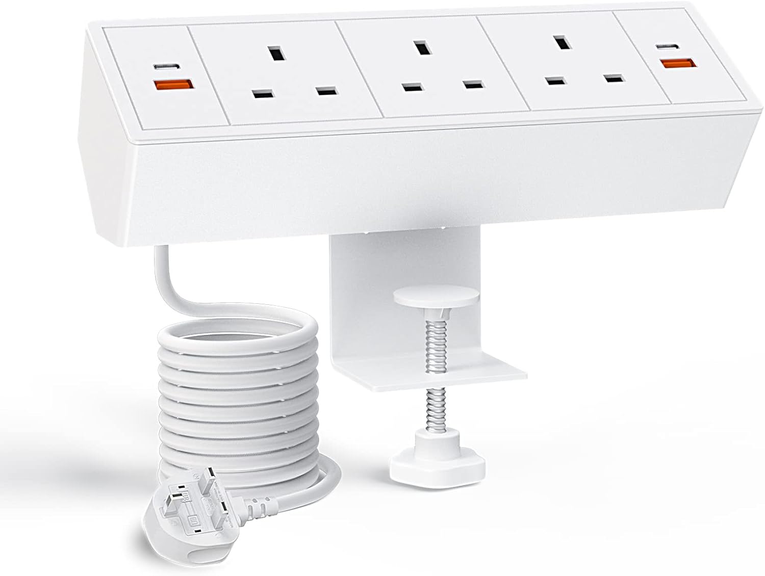 Desk Power Strip, Haiaoyyds Desk Power Socket with 3 UK Plugs, 2 USB C