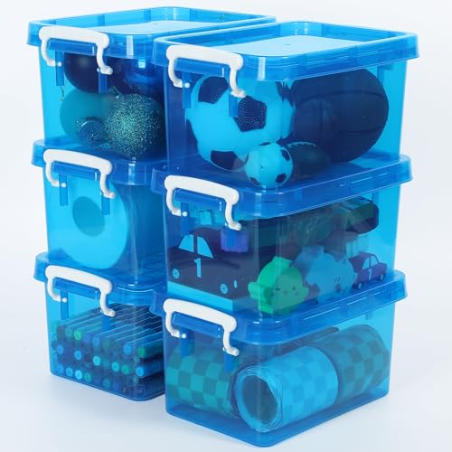 Bornerwhite 6 Pack 4 Quart Colorful Plastic Storage Bins with Lids Stackable Storage Bins with Latching Lids Handle Clear Colored Storage Organizer Bins for Home Office Pantry Containers(Blue)