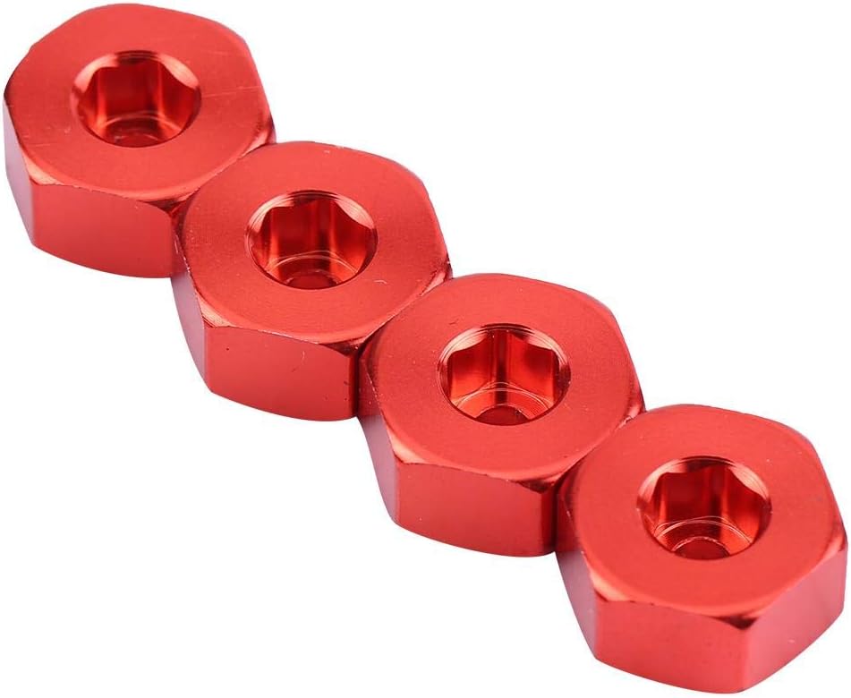 RC Hex Hub Adapter, 4 Pcs Aluminum Alloy 6mm to 12mm Wheel Adapter for RC Trucks Buggies Crawlers Off-Road Racing and Hobbyist Projects (Red)