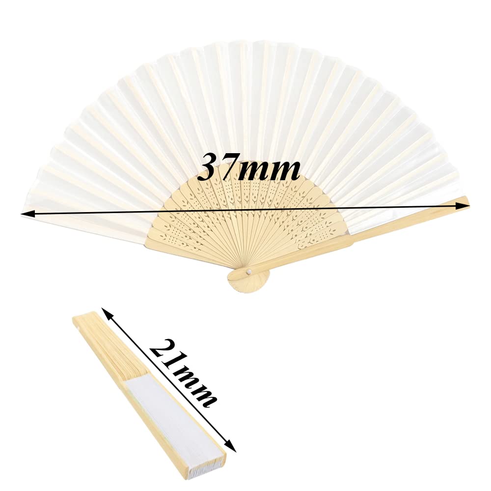 BOFUNX 24pcs Abanico De Boda Abanico Mano Plegable Blanco De Madera Y Papel Con Bolsitas Organza Y Lazos Regalo Recuerdo Detalle Para Invitados Decoración De Bodas Fiestas