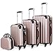 Set de 4 valises rigides M/L/XL et Vanity Rose-Or Coque ABS Ensemble Bagages - Pieds antidérapants 2 poignées 4 roulettes Compartiments - Malle Voyage