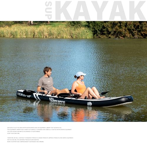 TIGERXBANG 12'8" Inflatable Tandem Kayak, Fishing & Touring, 2 Seats, Adjustable Paddle, Perfect for Family Adventures & Fishing, Includes Backpack & Repair Kit - Image 8