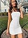 YMDUCH Women's Sexy Bodycon Party Dresses Spaghetti Strap Ruched Mini Club Dress White