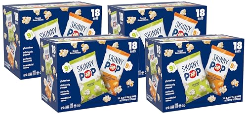 Image of SkinnyPop Popcorn, Original and Dairy Free White Cheddar, Gluten Free, Non-GMO, 0.5oz Individual Size Snack Bags (Pack of 72)