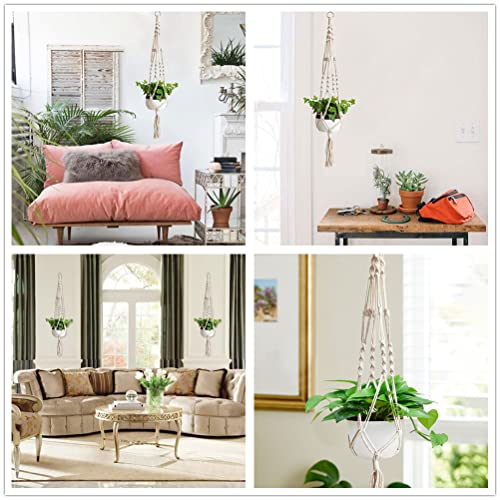 2 stuks macramé plantenhangers, katoenen touw om op te hangen van macro-bloemen voor bloempotten aan de muur voor huisdecoratie, kantoortuinieren, 4 poten - Afbeelding 6