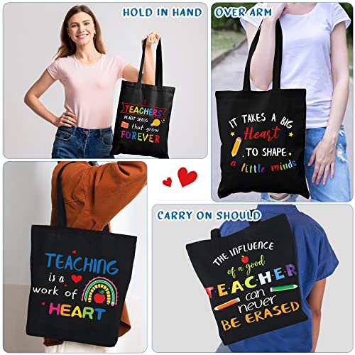 6 Pcs Teacher Appreciation Gift Tote Bag 15.8 X 15'' Canvas Grocery Bag For Teacher Reusable Teacher Bags Teacher Present For Teacher's Day Travel Shopping First End Day Of School (Black) #TOP3