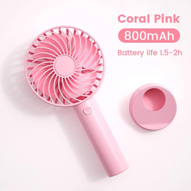 Image of One94Store Mini Portable USB - 1200mAh Rechargeable Battery, 3-Speed Mode, Up to 3 Hours Usage, High-Speed Cooling Fan with Stand for Home, Office & Travel (Pink)