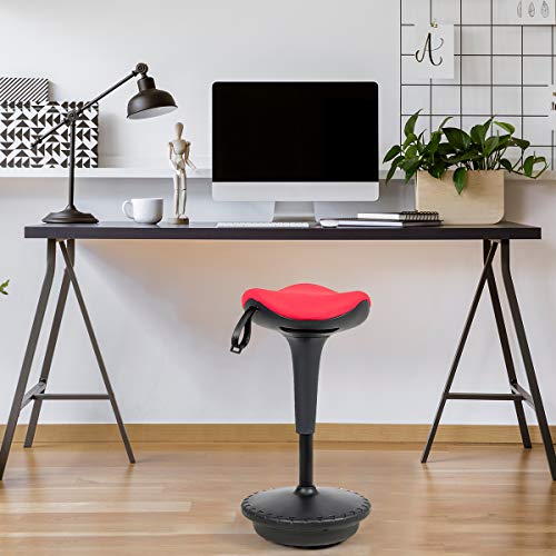 Image of Giantex Wobble Stool Standing Desk Chair W /Adjustable Height 25.5 inch-33 inch and Saddle Seat for Home and Office Swivelling Balance Perch Stool(Red & Black)