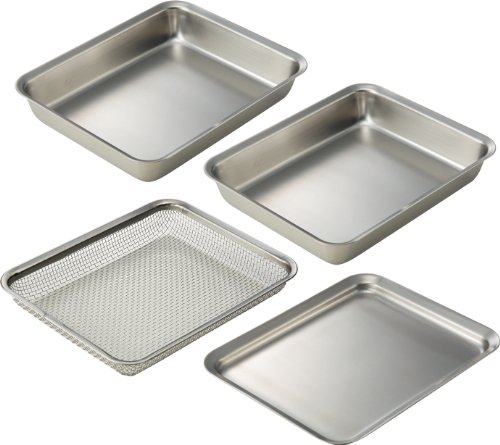 La Base Square Colander & Plate Set, 4-Piece, Stainless Steel, Silver, Square, Made in Japan