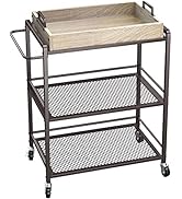 BAKAJI Carrello Cucina 3 Ripiani Industrial con Ruote Girevoli e Vassoio Colazione Legno removibi...