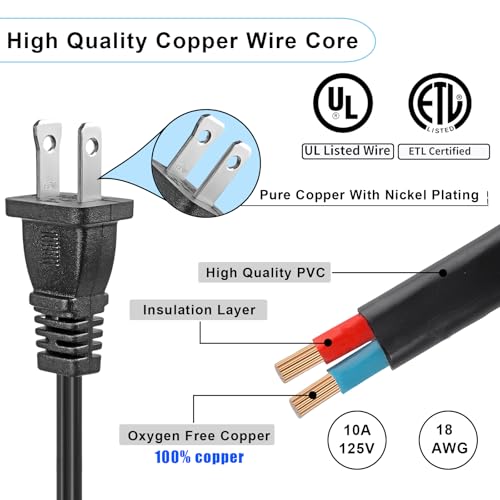 Image of 2 Prong Extension Cord 5 Feet US Male and Female Power Cord for NEMA 1-15P to NEMA 1-15R Short Extension Cord (1, Black 5ft)