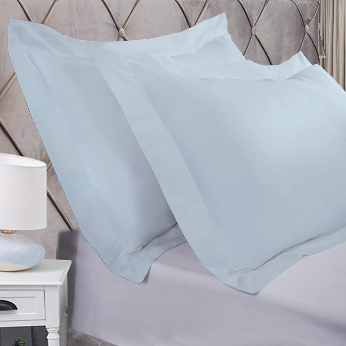 Amazon Brand – Umi 100% Cotton Percale Oxford Pillow Cases, 200 Thread Count, Crisp & Cool, Breathable, 2 Pack Pillow Cases - 50x75cm - Light Blue Colour