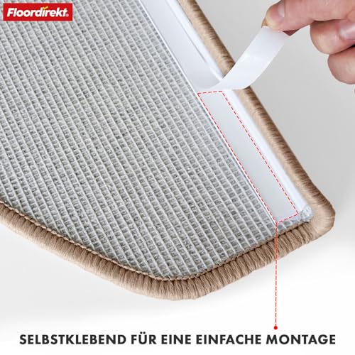 Floordirekt Treppenstufen Matten - London Pro Beige - 1 Stück Stufenmatten Treppenteppich halbrund 25x65 cm