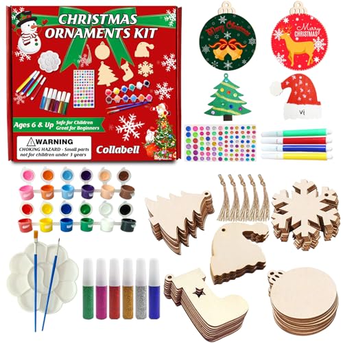 Christmas Wooden Painting Craft Kit, Paint Your Own Xmas Ornaments, Unfinished Wood Slices Christmas Crafts for Kids Adults, Art and Craft Supplies for Christmas Tree Hanging Decorations