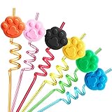 24 Paw Print Drinking Straws with 2 PCS Patrol Straws Cleaning Brush for Pet Dog Puppy Pals Cat...