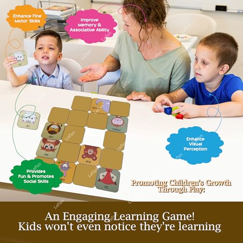 Image of Lefan Wooden Animal Memory Game for Kids Matching Block Game with Cute Animal Faces Early Learning Brain Development Toy for Toddlers & Preschoolers Educational Montessori Game Ages 3+
