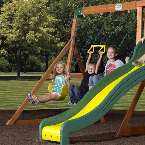 Backyard Discovery Tanglewood Cedar Wood Swing Set with Wave Slide, Clubhouse, Playhouse, Covered Snack Bar Window, Bench, Rock Wall Ladder, Belt Swings, Trapeze, Porch, Step Ladder, Outdoor Playset - image 5