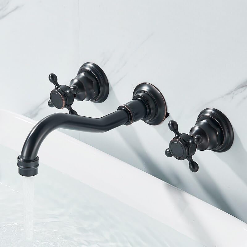 Robinet de lavabo mural en laiton antique pour stopper les traces de calcaire