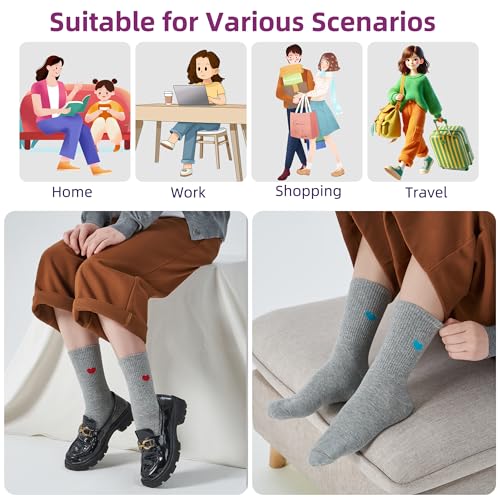 Image of inhees Women's Thin Cotton Crew Socks - 6Pairs Soft Above Ankle Bootie Casual Dress Socks With Novelty Fun Cute Heart