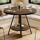 Tribesigns Kleiner Runder Esstisch für 2-4 Personen, 2-stufiger Industieller Küchentisch mit stabilem Metallfuß, 90 cm Durchmesser Esszimmertisch und Esszimmermöbel, Rustikales Braun (nur Tisch)