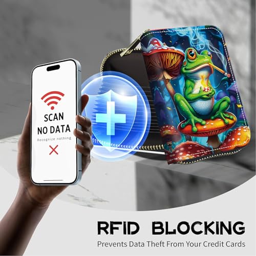 Image of Cute Credit Card Holder with Zipper, Frog Smoke RFID-Blocking Card Case Small Wallet for Women Men, Multi-slot Card Organizer Case Travel Accordion Wallet