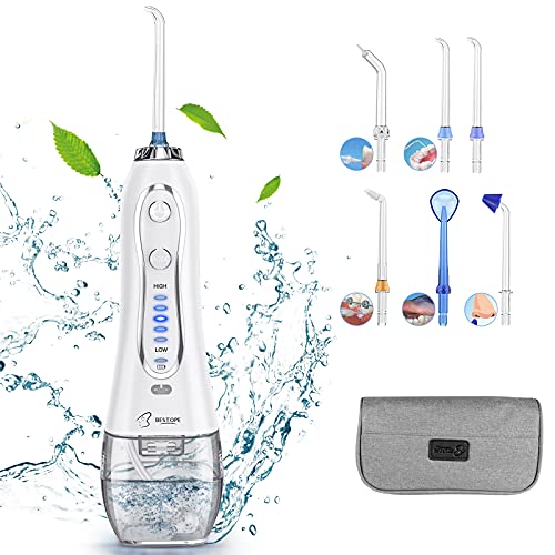 BESTOPE Irrigador oral portátil con depósito de 300 ml, 5 modos y 8 chorros para viajes en casa