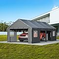 Thanaddo Carport 13'x25'x10' Heavy Duty with Roll-up Sidewall and Ventilated Windows, Portable Outdoor Garage for Car, SUV, Boat, Gray